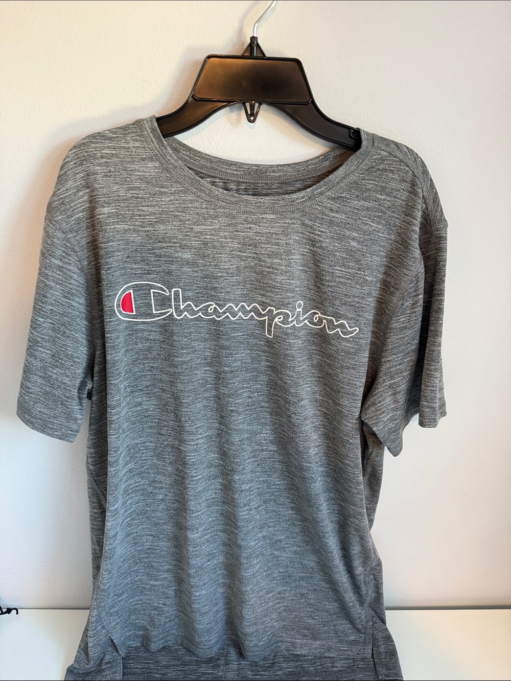 Champion Heather Gray Logo Short Sleeve Tee with Red Accent